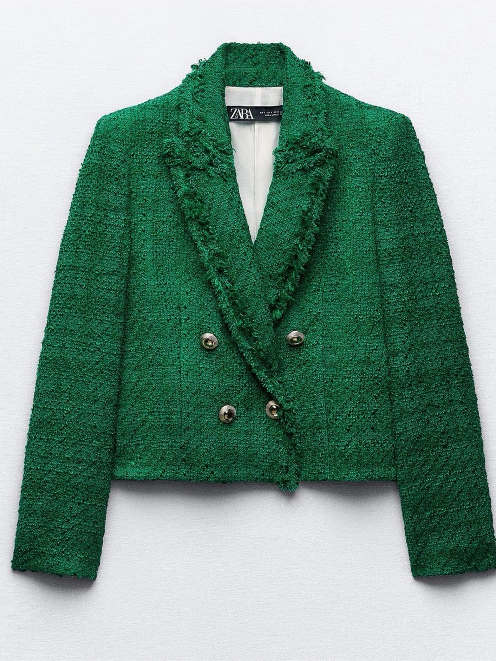 Zara Emerald Green Tweed Double-Breasted Blazer